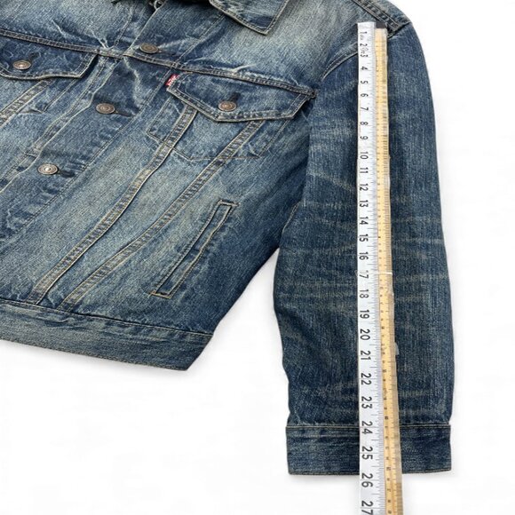 Levis Denim Jean Jacket Blue Cotton Men's Medium Nice Whisker Fade Pattern - Picture 10 of 13